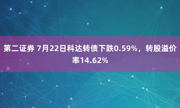 第二证券 7月22日科达转债下跌0.59%，转股溢价率14.62%