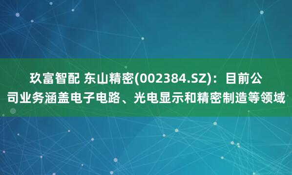 玖富智配 东山精密(002384.SZ)：目前公司业务涵盖电子电路、光电显示和精密制造等领域